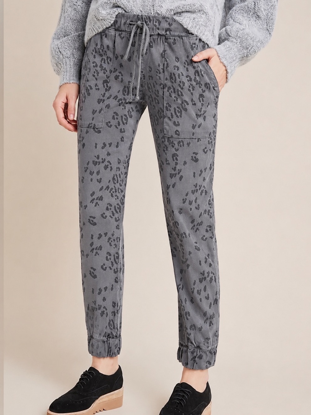 Cloth & Stone Leopard Chambray Joggers Gray Black Pull On Stretch Waist Size XS
